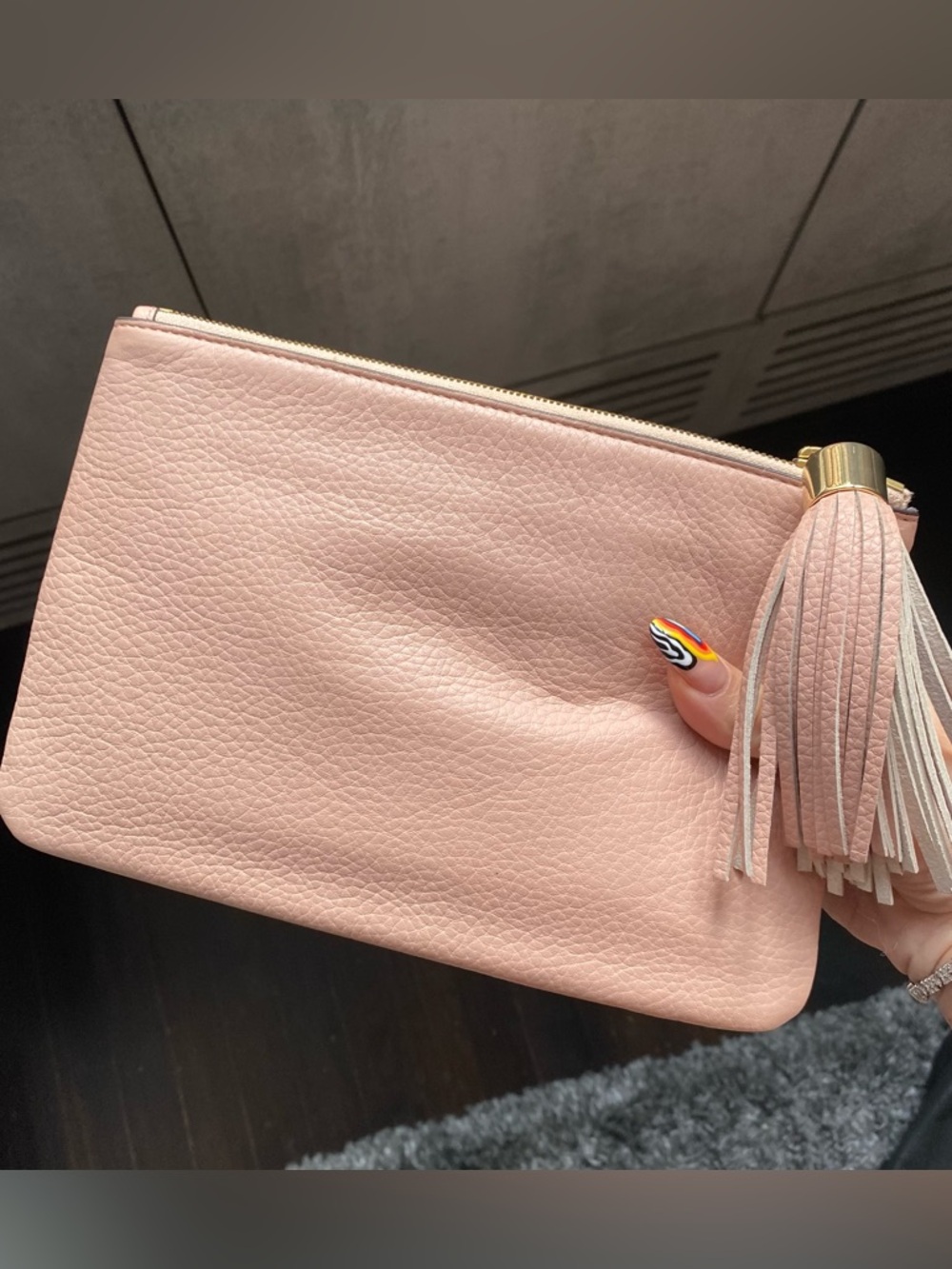 NEW Women’s Leather Baby Pink Leather Tassel Clutch - Picture 2 of 9